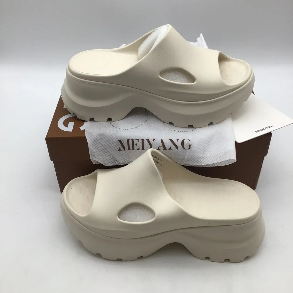 Mei Yang‎ Womens Platform Slide Sandals Cream Chunky Sole Size EU 38 US 7.5 NEW